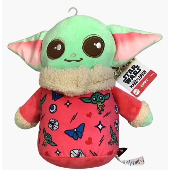 Star Wars Mandalorian Grogu Plush 8" Baby Yoda In Red Sherpa Sweater Valentines - Picture 7 of 7
